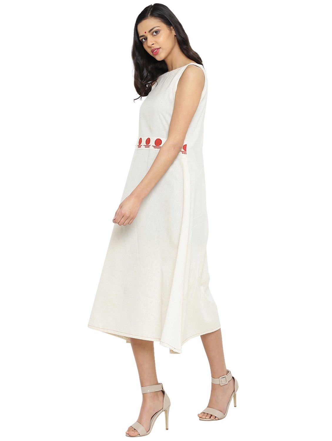 Midi Handloom Dress With Bindi Waist Belt - Prathaa - weaving traditions