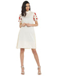 White Handloom Cotton Bindi Sleeve A-Line Dress