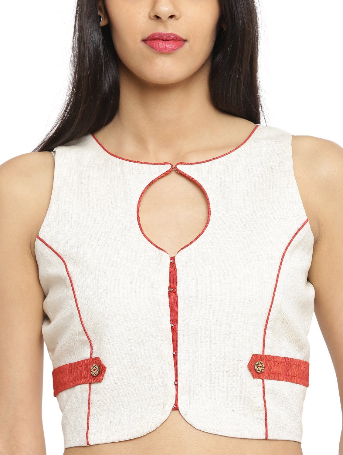 Off white Sleeveless Handloom Blouse With Patch | Prathaa | off white cotton blouse | festival wear women