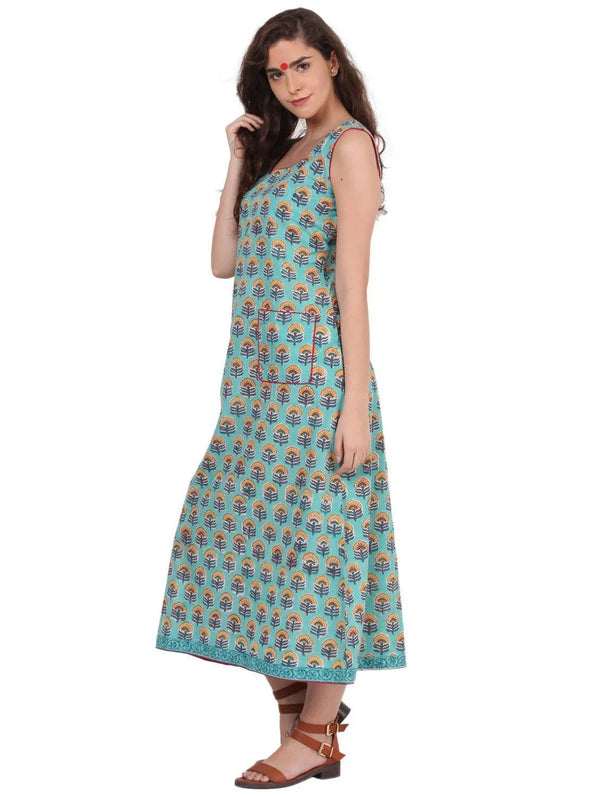Bagru Block Print Turquoise Dress Dress Prathaa Weaving Traditions 