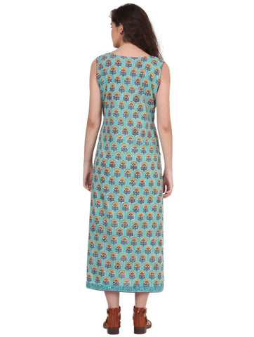 Bagru Block Print Turquoise Dress Dress Prathaa Weaving Traditions 