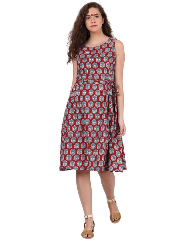 Maroon Bagru Print Dress Dress Prathaa Weaving Traditions