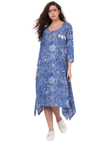 Tunic - Blue Bagru Asymmetric Tunic - Prathaa