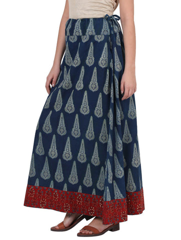 Bottom - Indigo Ajrakh Skirt With Border - Prathaa