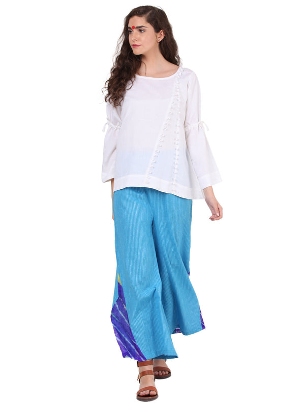 Bottom - Blue Cotton Jute Palazzo - Prathaa