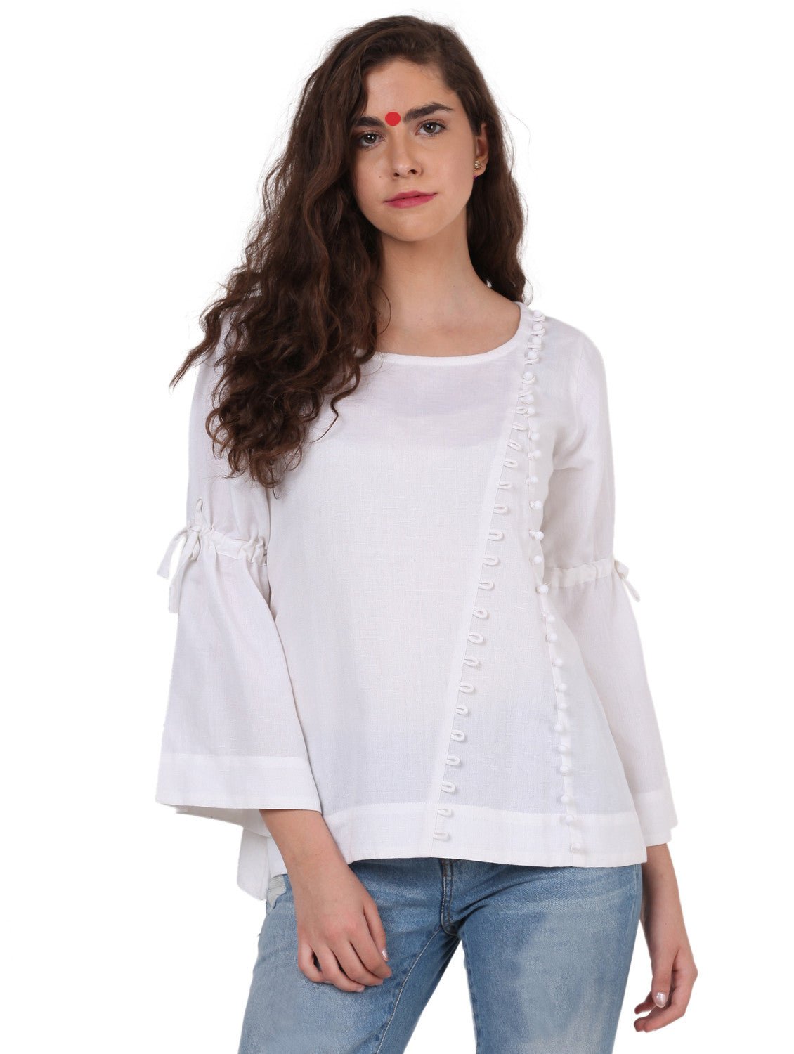 Top - White Linen Cotton Top - Prathaa