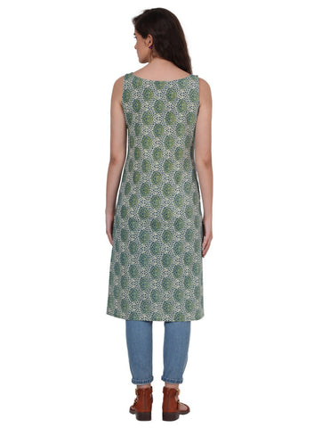 Tunic - Printed Green Handloom Cotton Tunic - Prathaa