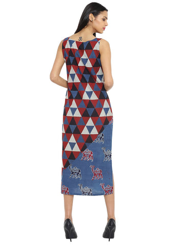 Dress - Multi colour Ajrak Hand Block Printed Handloom Dress - Prathaa