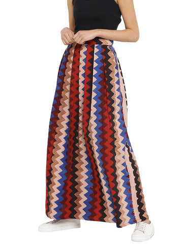 Skirt - Maroon Printed Hand-loom Cotton Maxi Skirt - Prathaa