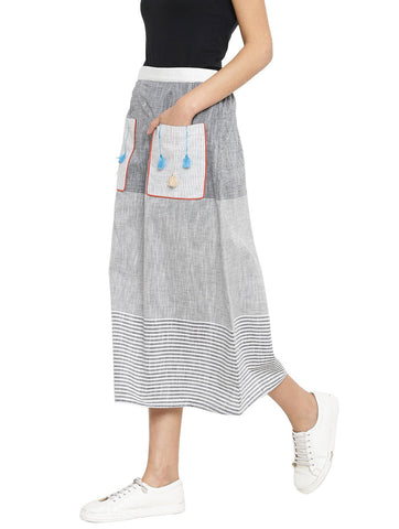 Skirt - Stripes and Tassels A-line Skirt - Prathaa