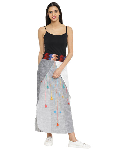 Skirt - Stripes and Tassels Long Tulip Skirt - Prathaa