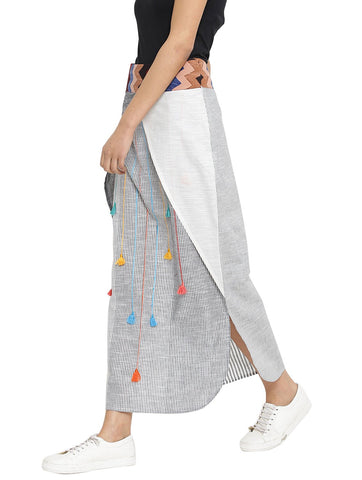 Skirt - Stripes and Tassels Long Tulip Skirt - Prathaa
