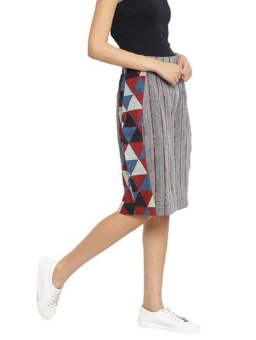 Bottom - Grey Printed Khesh Pencil Skirt - Prathaa