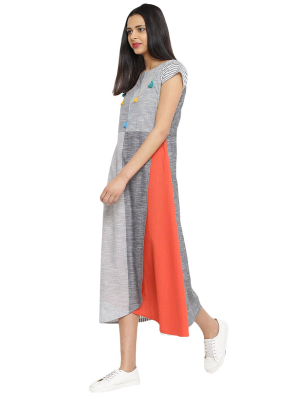 Dress - Stripes and Tassels long A-line dress - Prathaa
