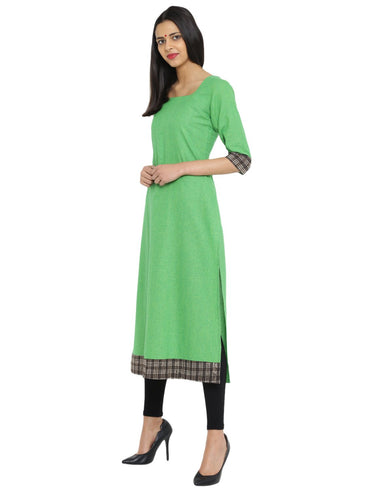 Tunic - Printed Green handspun handwoven Tunic - Prathaa