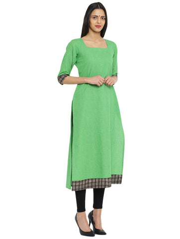 Tunic - Printed Green Khadi Tunic - Prathaa