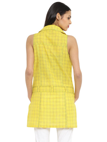 Top - Printed Yellow Handloom Cotton Long Shirt Top - Prathaa