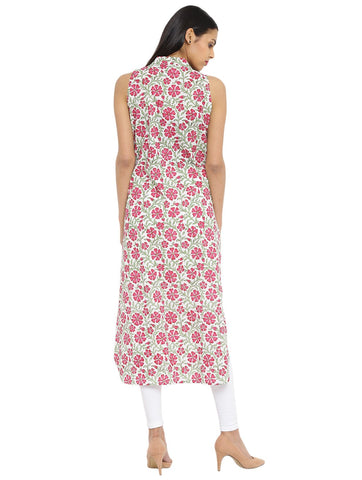 Tunic - Printed Pink Handloom Cotton Tunic - Prathaa