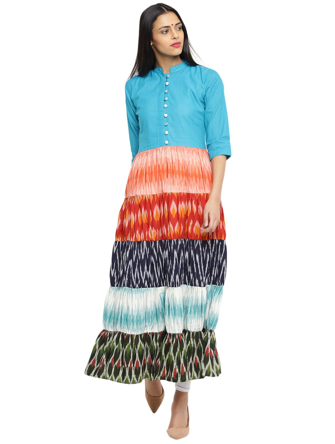 Tunic - Five Tier Long Ikat And Ilkal Tunic - Prathaa