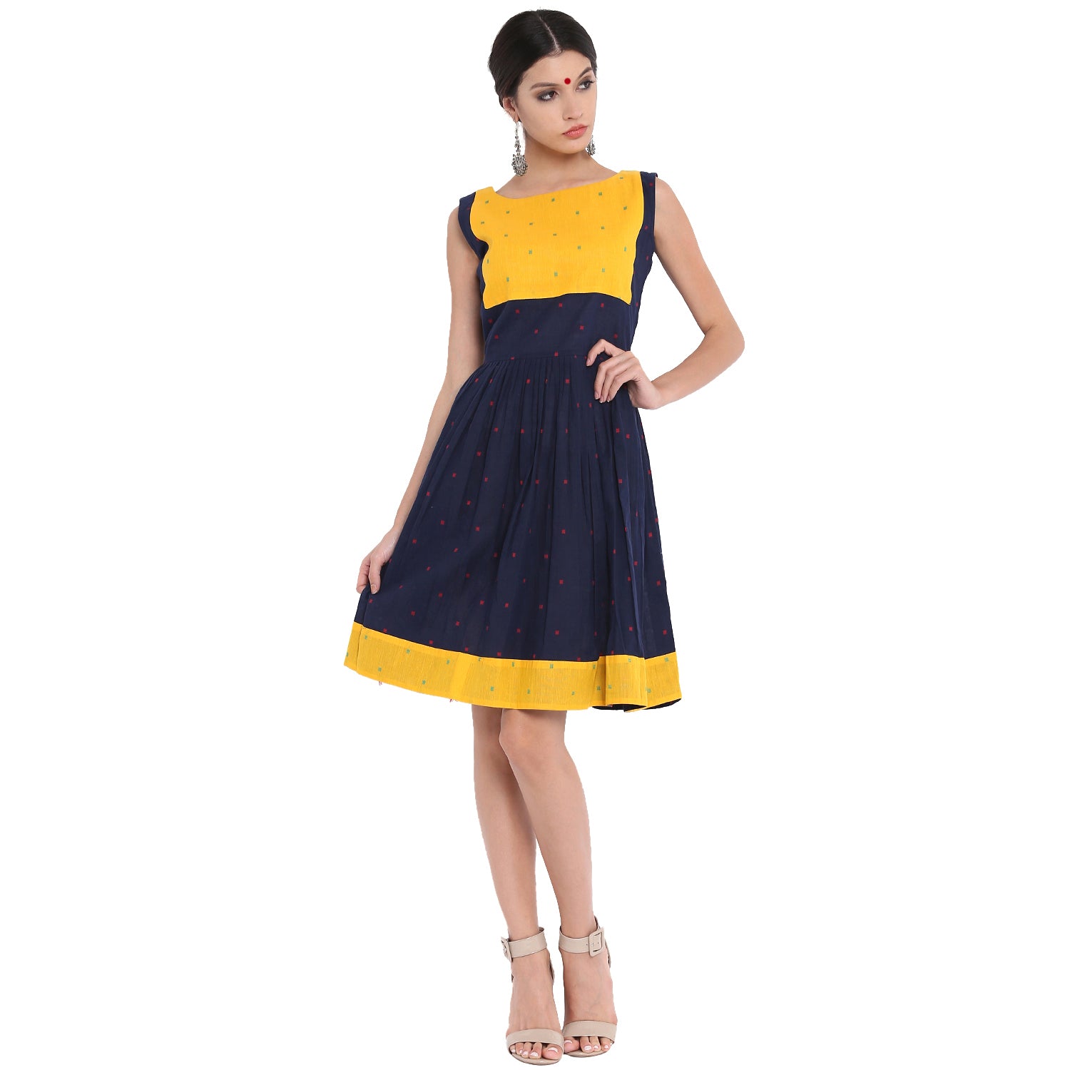 Dress - Dual color sleeveless handloom dress - Prathaa