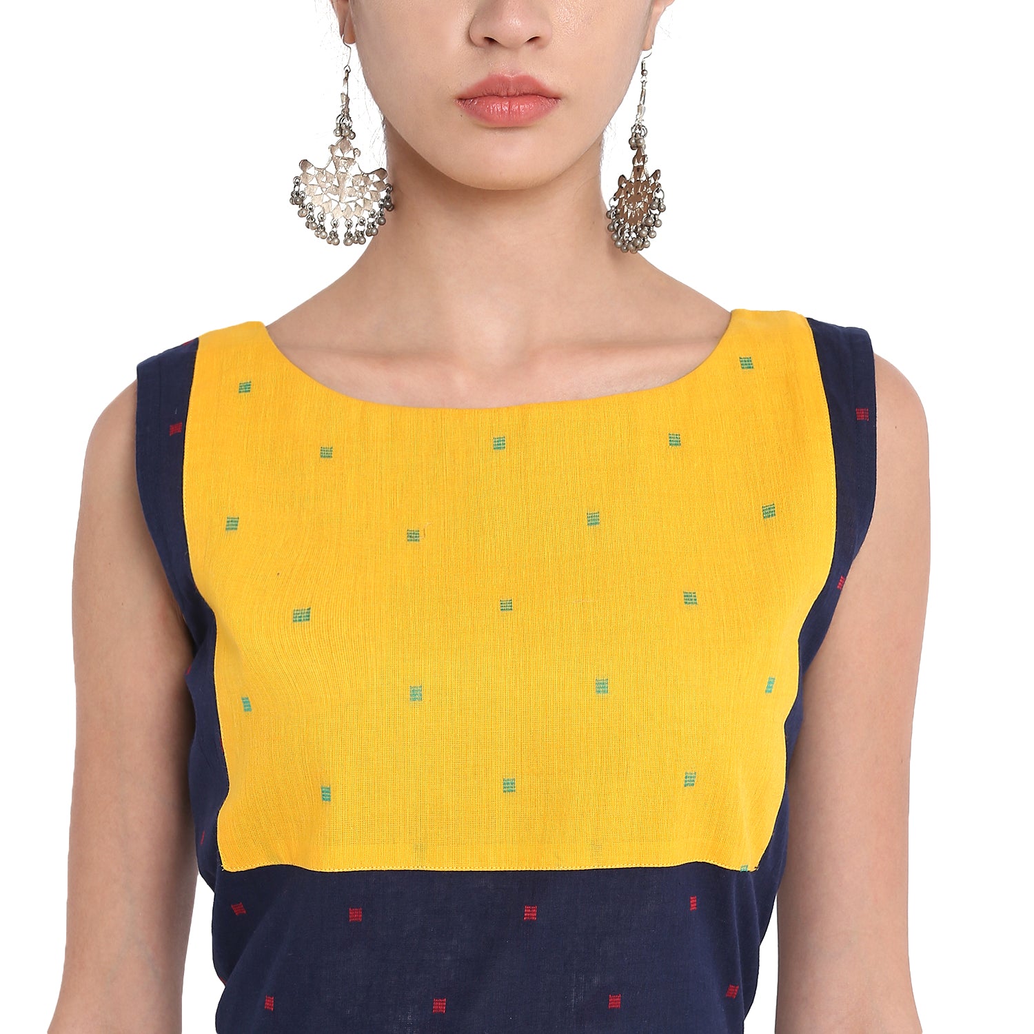 Dress - Dual color sleeveless handloom dress - Prathaa