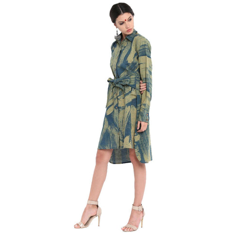 Dress - Abstract ajrak print shirt dress. - Prathaa