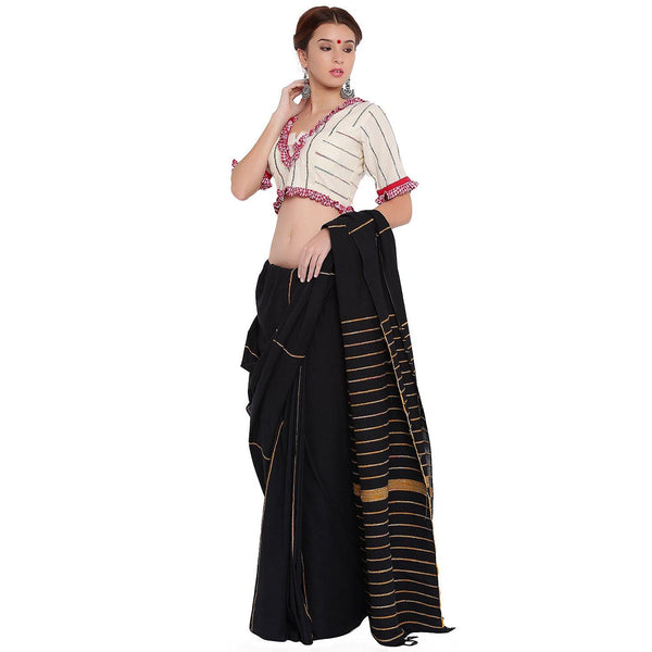 Blouse - Bengali traditional blouse in white khesh with gamcha frills. - Prathaa | durga puja fashion