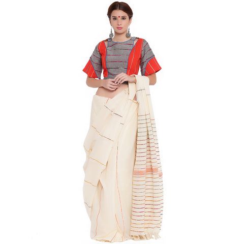 Blouse - Grey and orange khesh box sleeve blouse - Prathaa