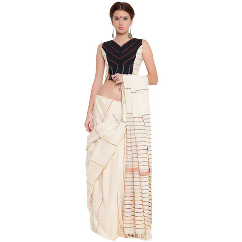 Blouse - Black and white panel sleeveless blouse - Prathaa
