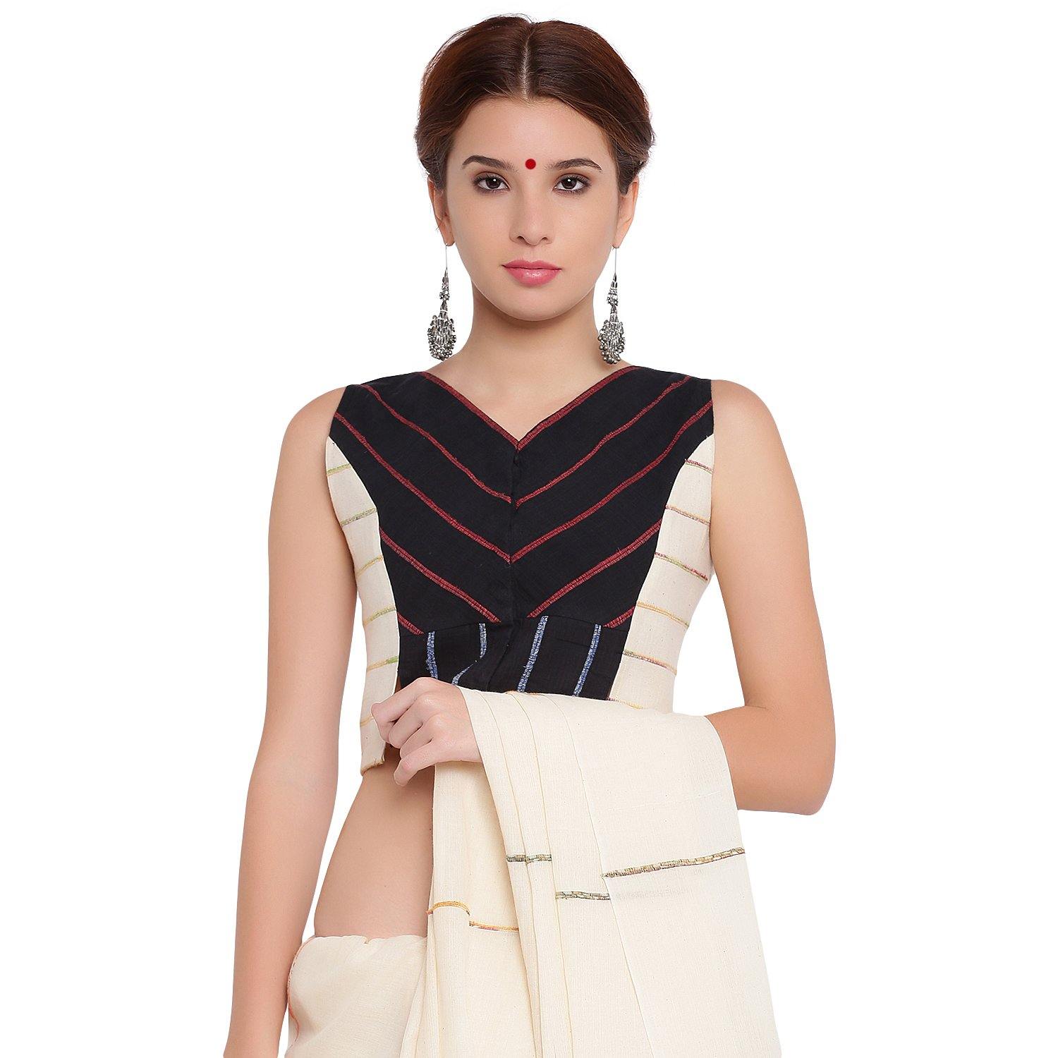 Blouse - Black and white panel sleeveless blouse - Prathaa