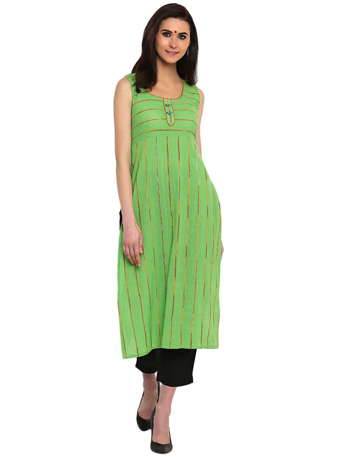 Tunic - Green Khesh Tunic With Racer Back - Prathaa