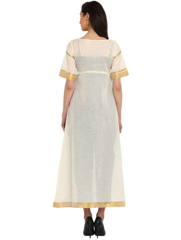 Dress - White Kerala Weave Cotton Maxi Dress - Prathaa