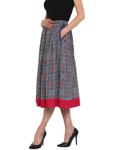 Bottom - Indigo Hand-loom Cotton 3/4th Skirt - Prathaa
