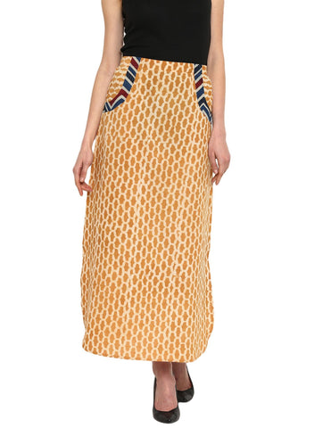 Bottom - Mustard Apple Cut Hand-loom Cotton Skirt - Prathaa