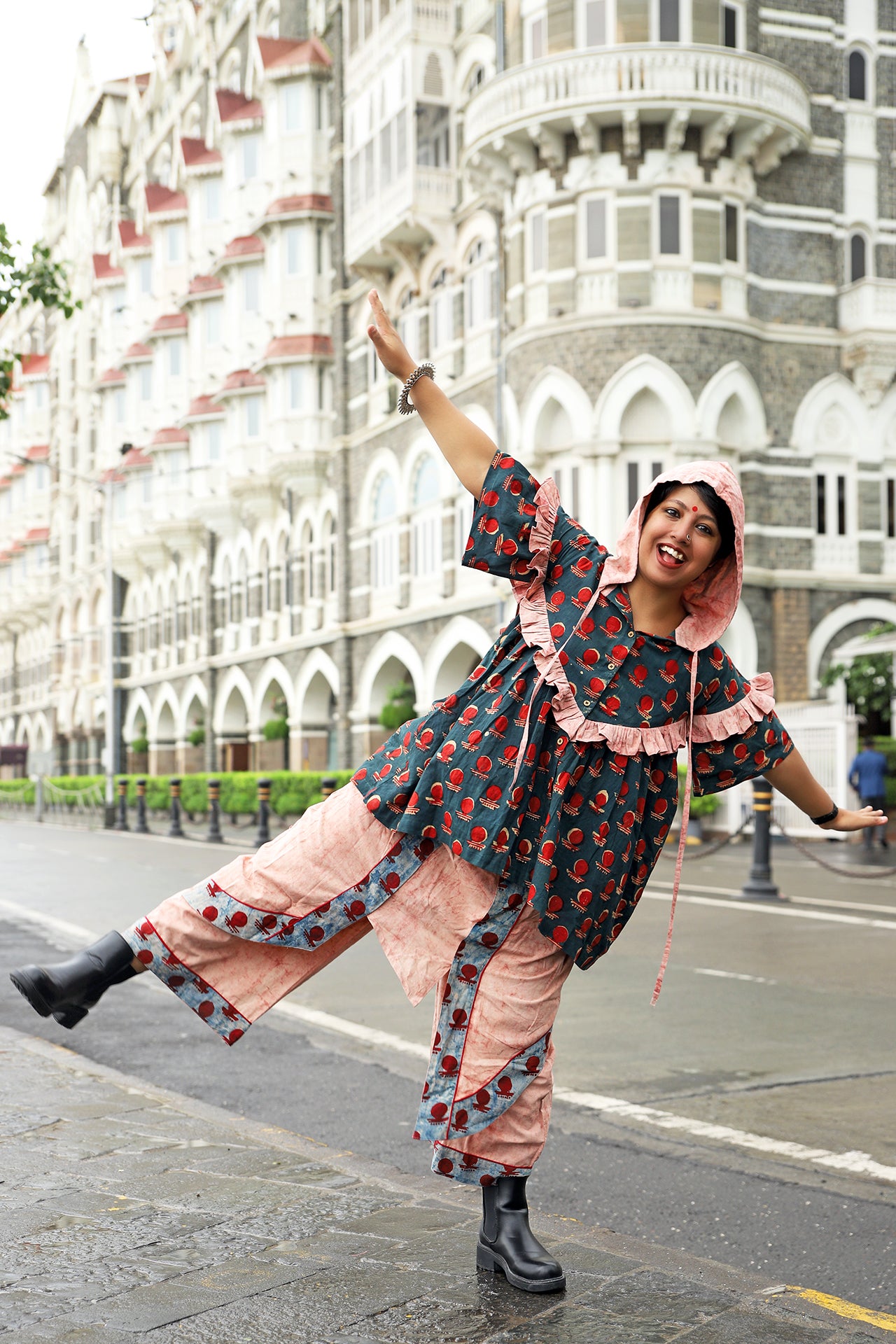 Bawra:- Green Bindi Frill Shirt-PRATHAA