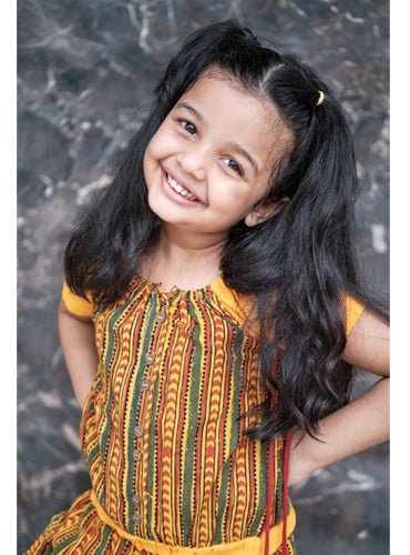 Kids Yellow Ajrakh Jumpsuit - Prathaa - weaving traditions