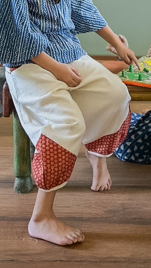 Off-White Handloom Cotton Casual Kids Dhoti Pants