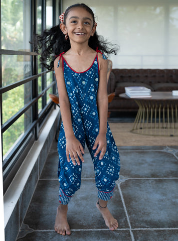 Indigo diamond print Jumpsuit - Prathaa - weaving traditions
