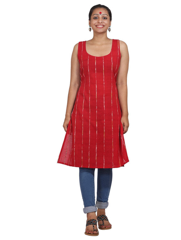 Red Khesh Short Tunic With Racer Back - Prathaa - weaving traditions