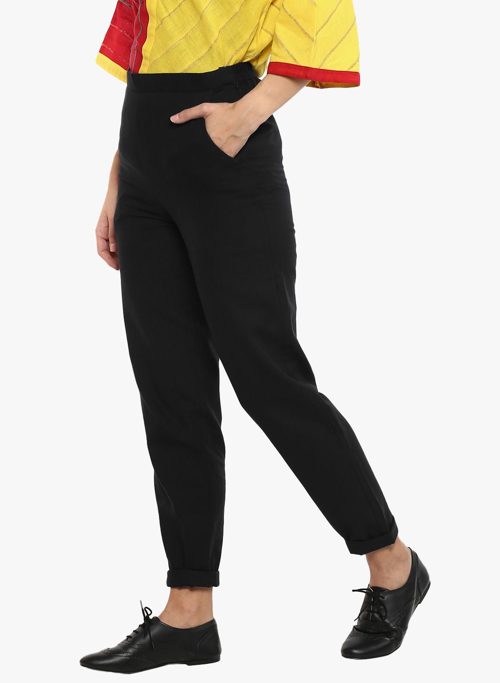 Bottom - Black handspun handwoven regular trouser - Prathaa