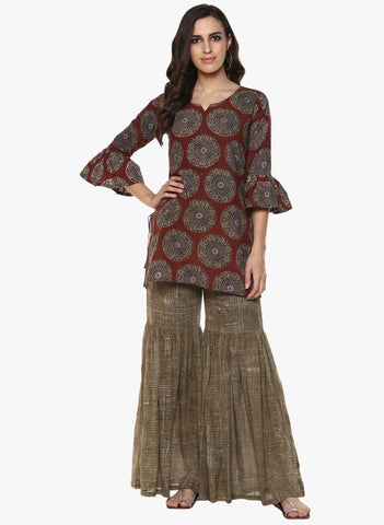 Tunic - Brown Block Print Tunic - Prathaa