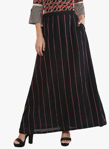 Bottom - Black Khesh Maxi Skirt - Prathaa