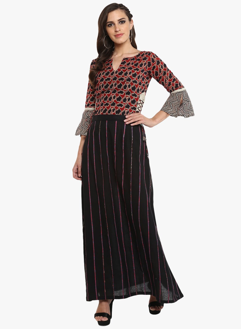 Bottom - Black Khesh Maxi Skirt - Prathaa