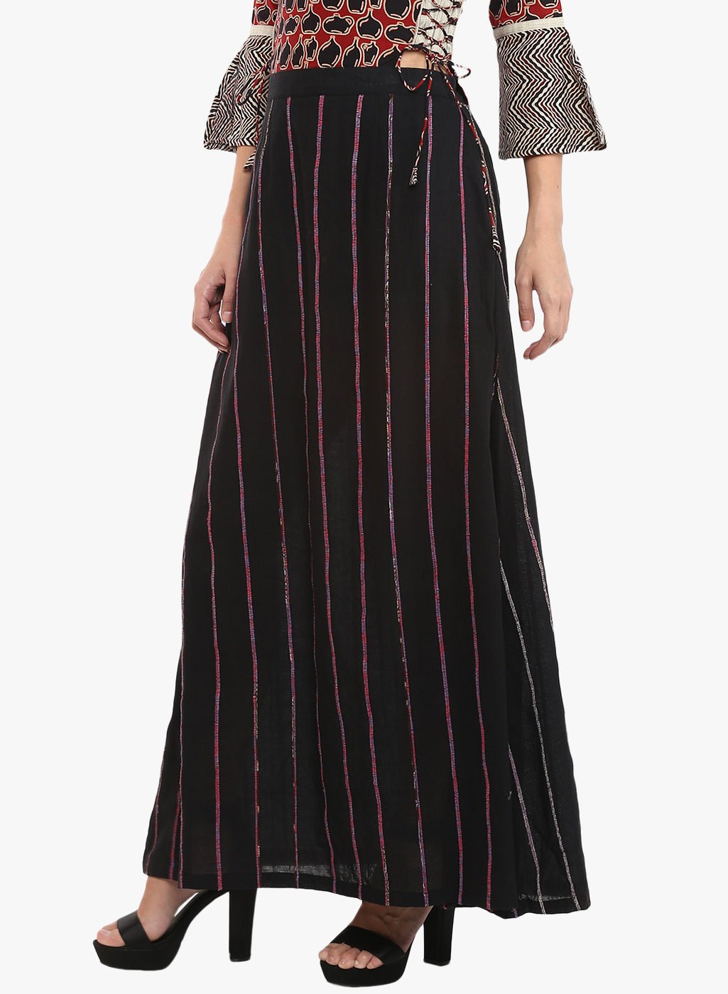 Bottom - Black Khesh Maxi Skirt - Prathaa