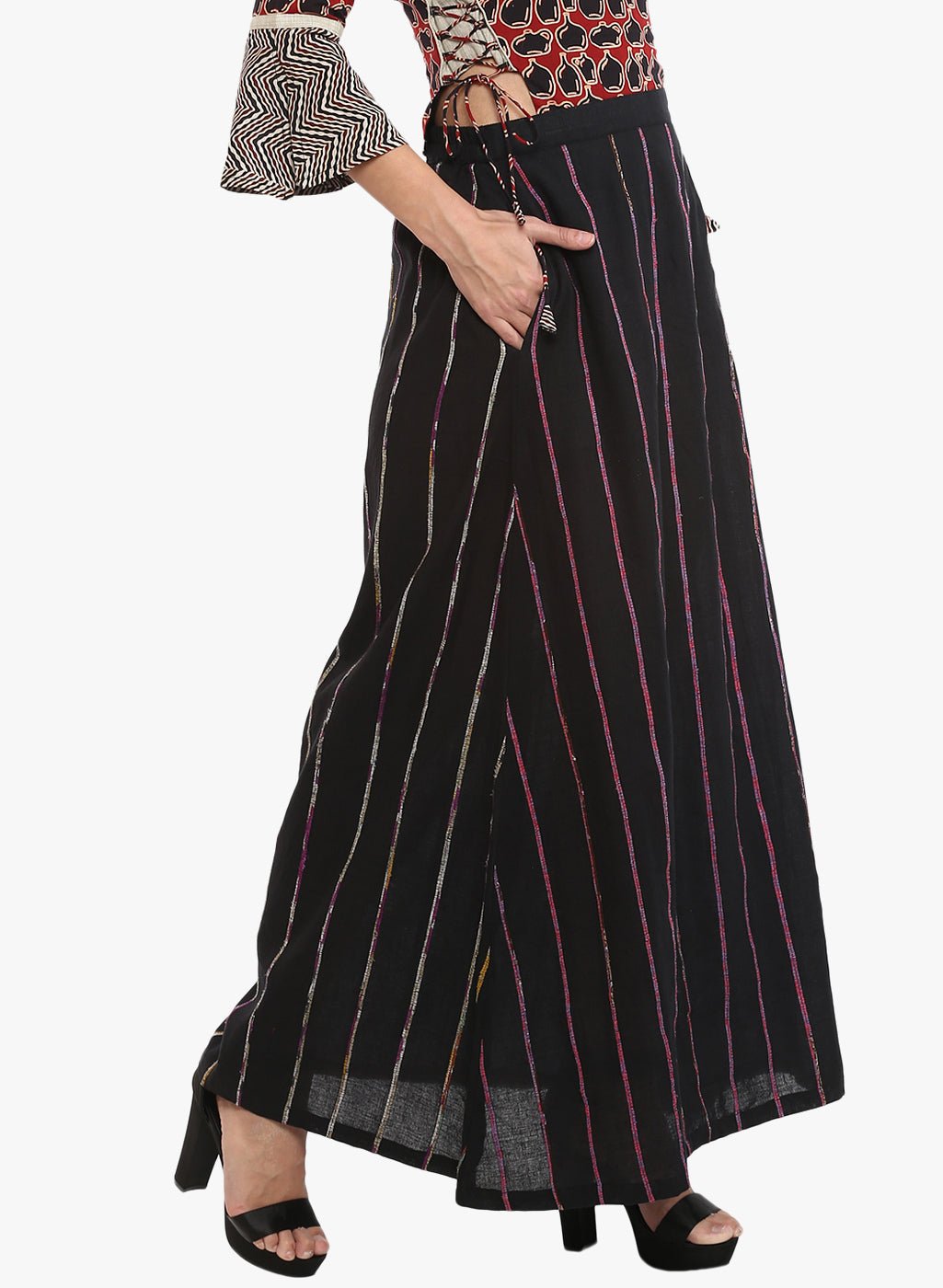 Bottom - Black Khesh Maxi Skirt - Prathaa