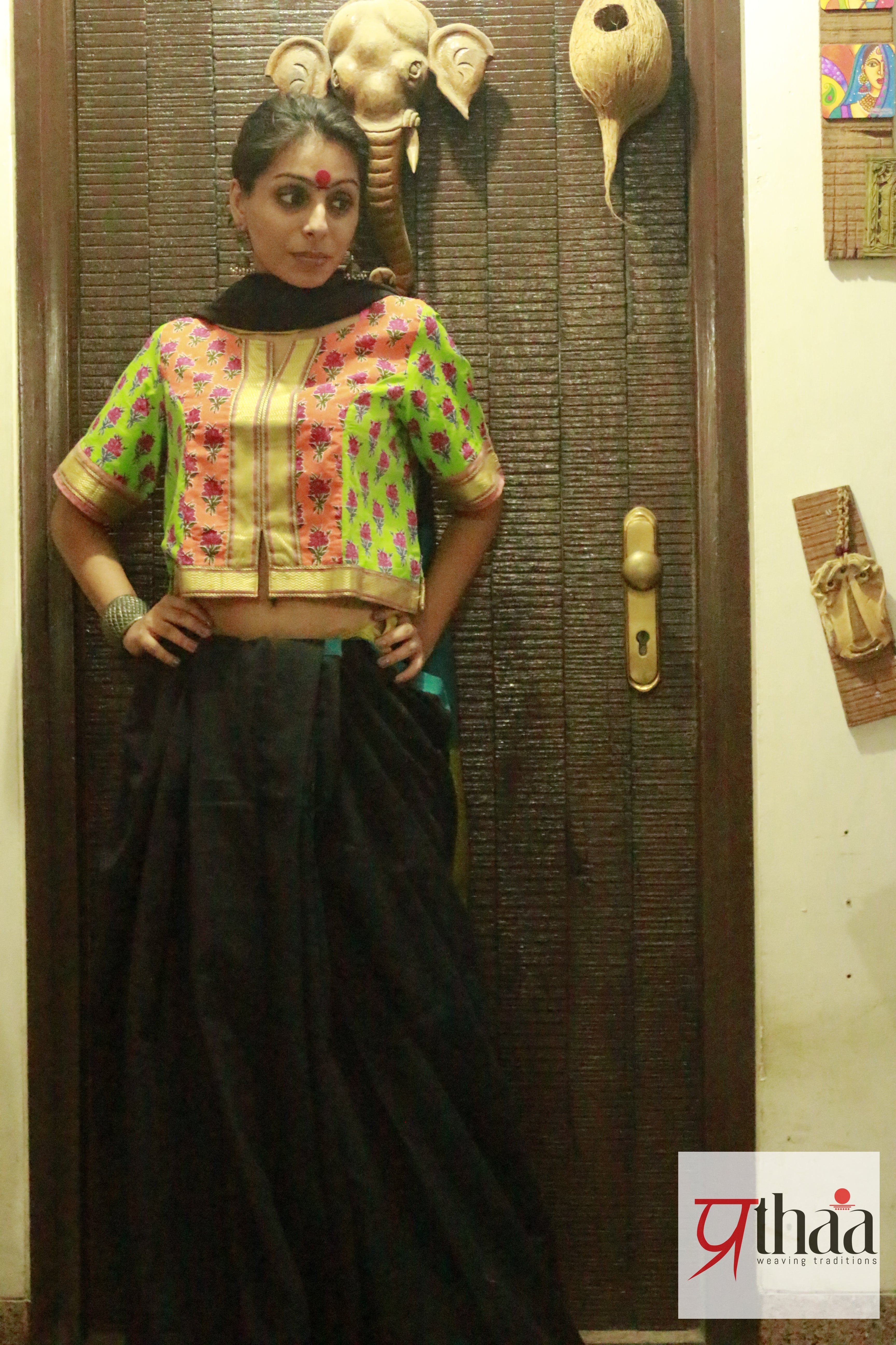 Top - Green and Orange Crop Top - Prathaa