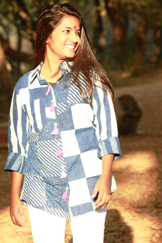 Dress - Indigo Shirt with Tassel Detailing - Prathaa