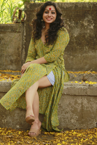 Dress - Green Sanganeri Angrakha - Prathaa