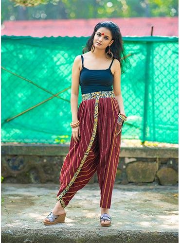 Maroon Khesh Dhoti With Patch Pocket - Prathaa - weaving traditions