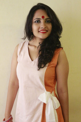 Dress - Orange with White Wrap Dress - Prathaa